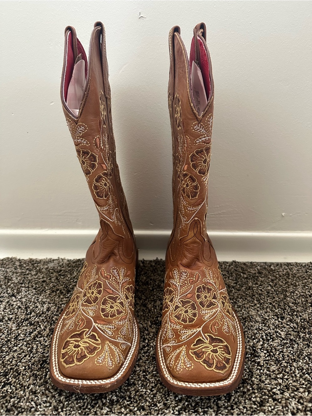 Women's Brown Embroidered Western Knee-High Heeled Boots
